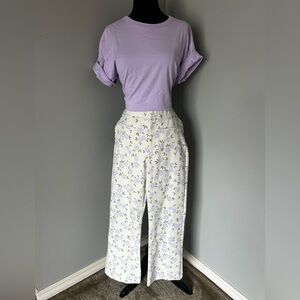 Zara 2pc set: Cream Floral Slim Pant & Lavender Tshirt